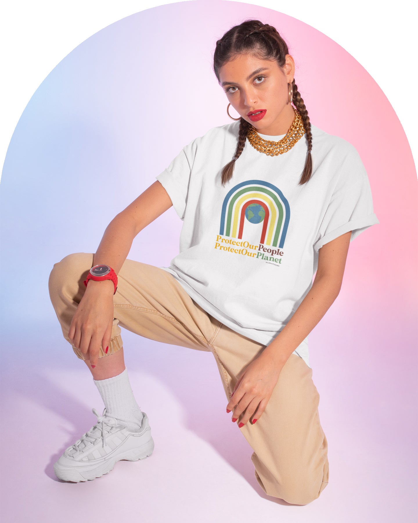 Rainbow Power: Protect Our People, Protect Our Planet ~ Unisex SS Cotton Tee Shirt